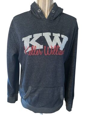 Keller Williams Hoodie Large Black Glitter Silver Red KW Logo by J. America
